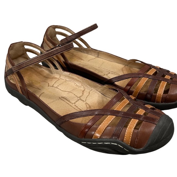 J-41 Jambu Adventure On Brown Strappy Closed Toe Flat Mary Jane Shoes Size 11 - Picture 5 of 11